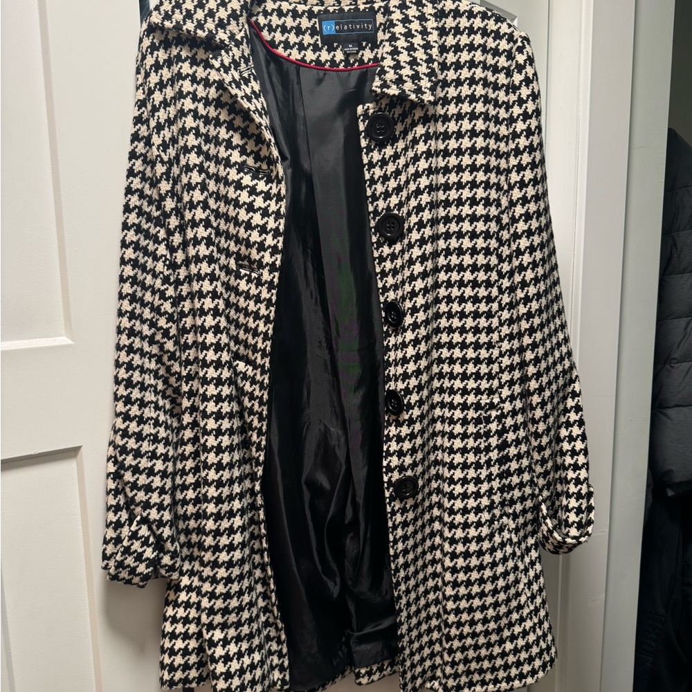 Relativity Black and White Houndstooth Trench Coat